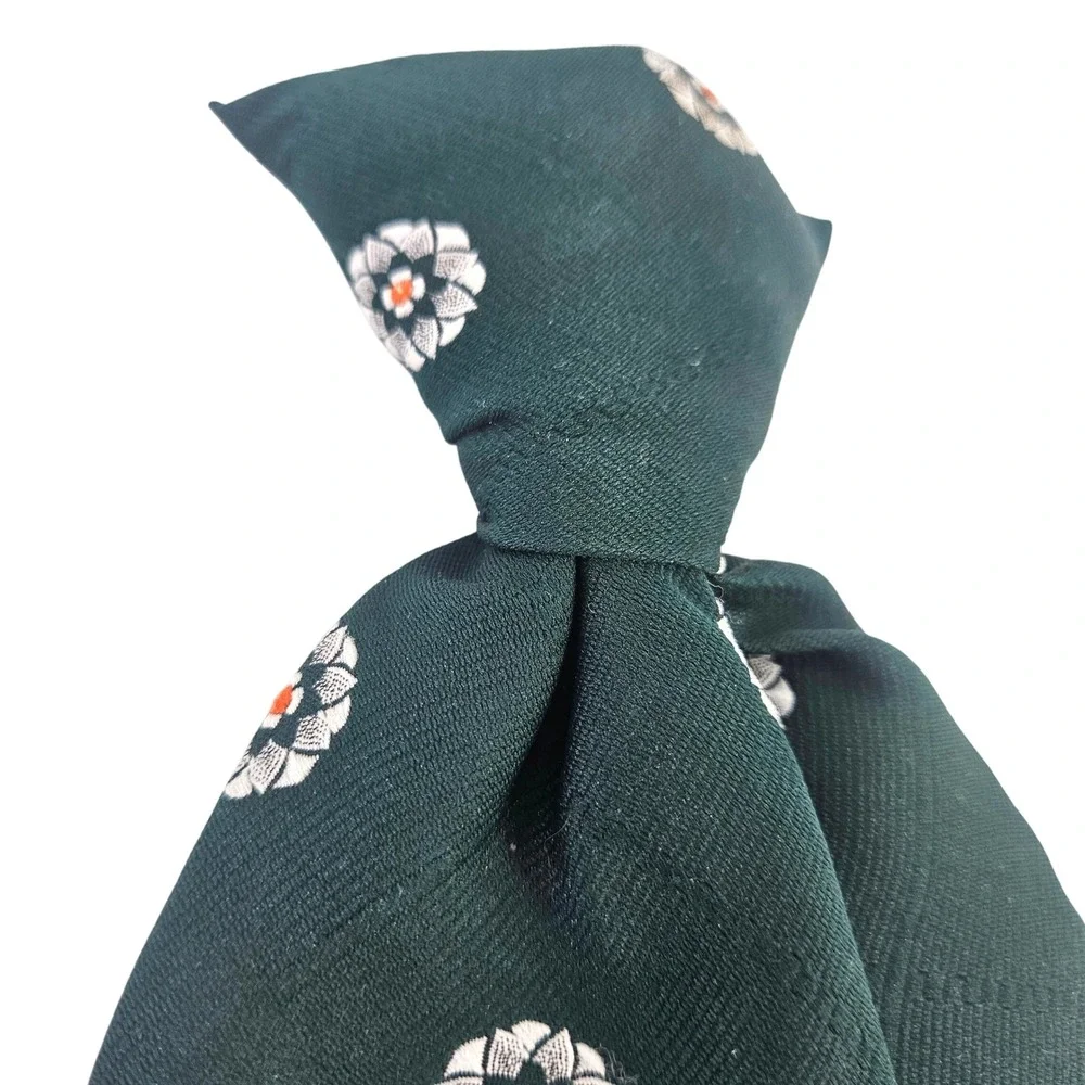 Vintage 70s‎ Disco Monsieur Cravat Tie Dark Green Floral Polyester Clip On USA
